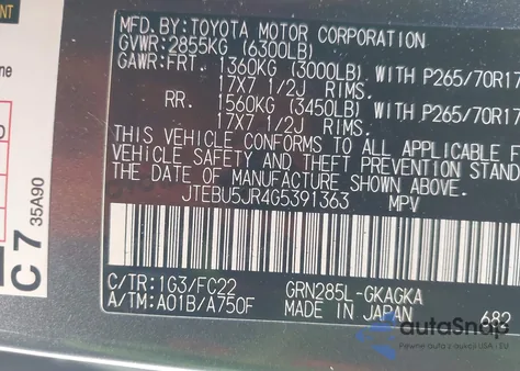 2016 Toyota 4Runner Trail из США, поврежденный, VIN JTEBU5JR4G5391363